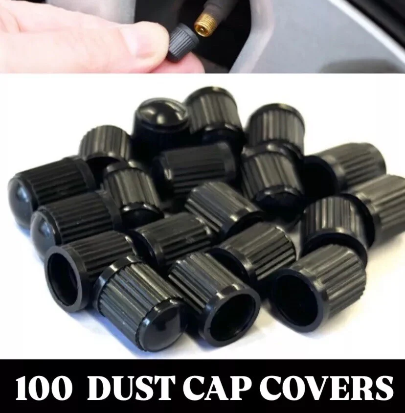 100x DUST AIR VALVE TYRE CAPS BLACK PLASTIC COVERS CAR BIKE WHEEL & MOTORBIKE - Image 2