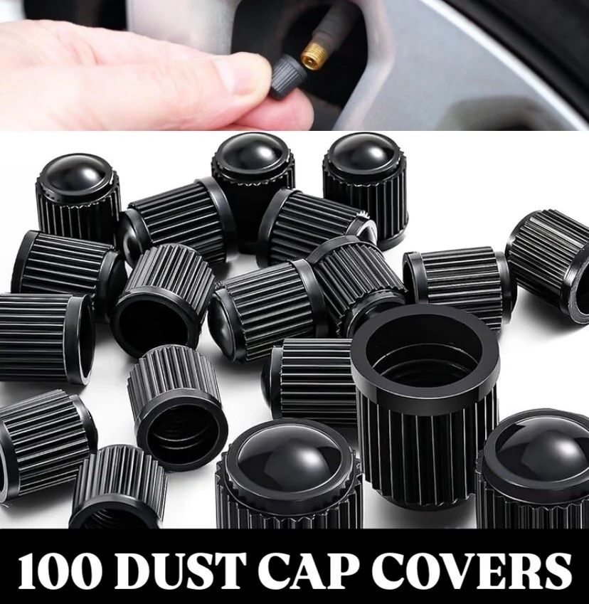100x DUST AIR VALVE TYRE CAPS BLACK PLASTIC COVERS CAR BIKE WHEEL & MOTORBIKE - Image 8