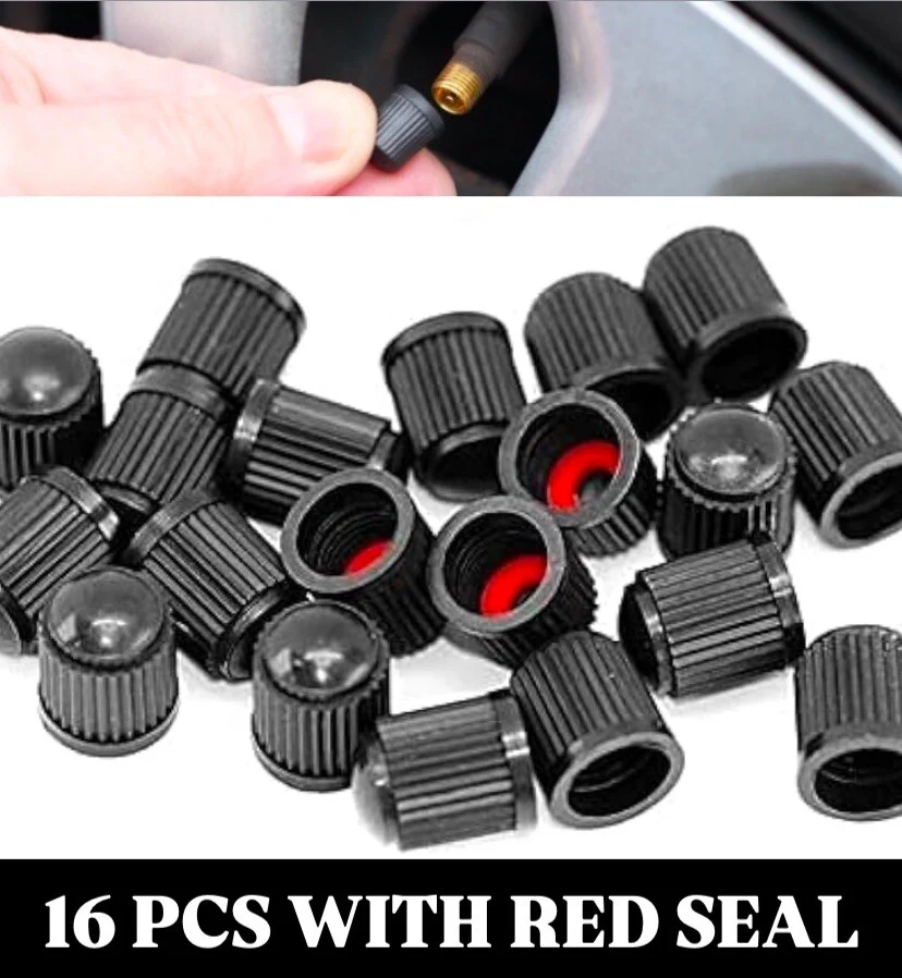 16x Black Tyre Valve Dust Caps With Internal Air Dust Water Seals Steel Alloys - Image 3