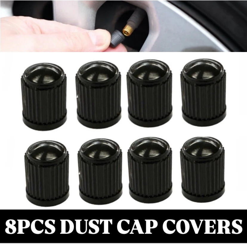 8x DUST AIR VALVE TYRE CAPS BLACK PLASTIC COVERS CAR BIKE WHEEL & MOTORBIKE NEW - Image 2