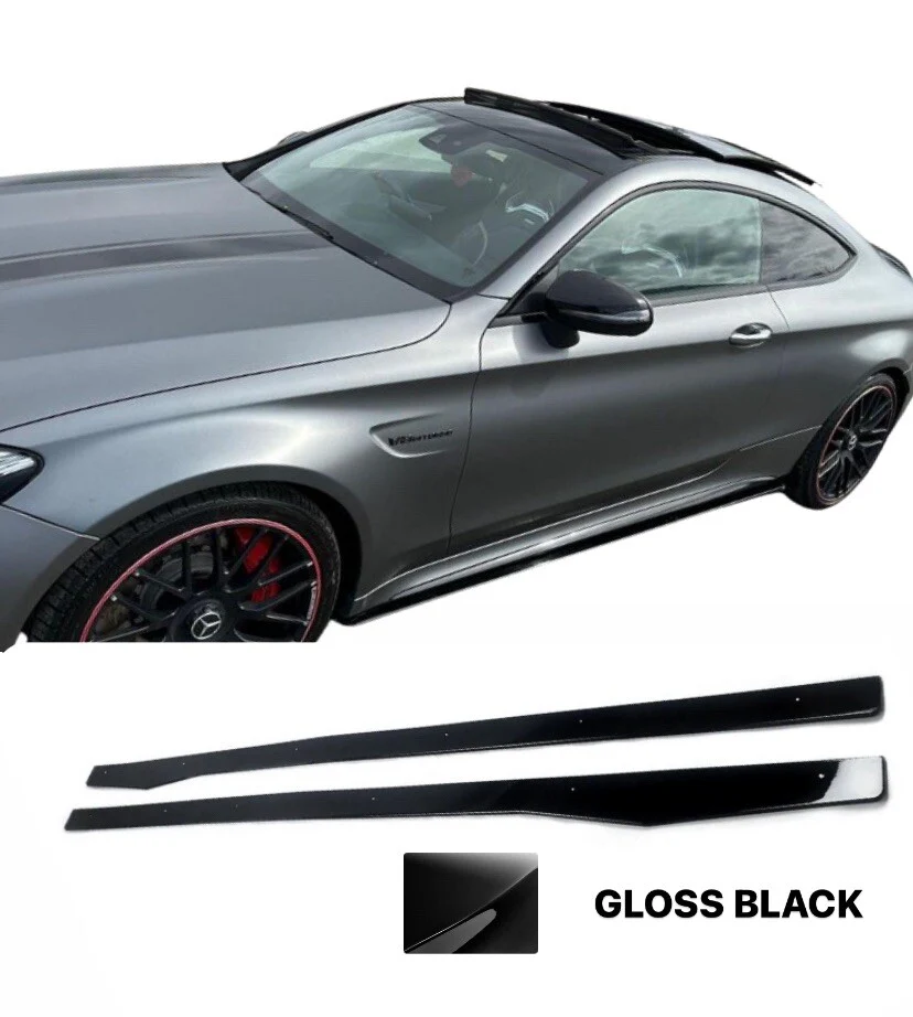 AMG Style Side Skirts Extension For Mercedes C Class W205 C205 2014-2019 Gloss - Image 2