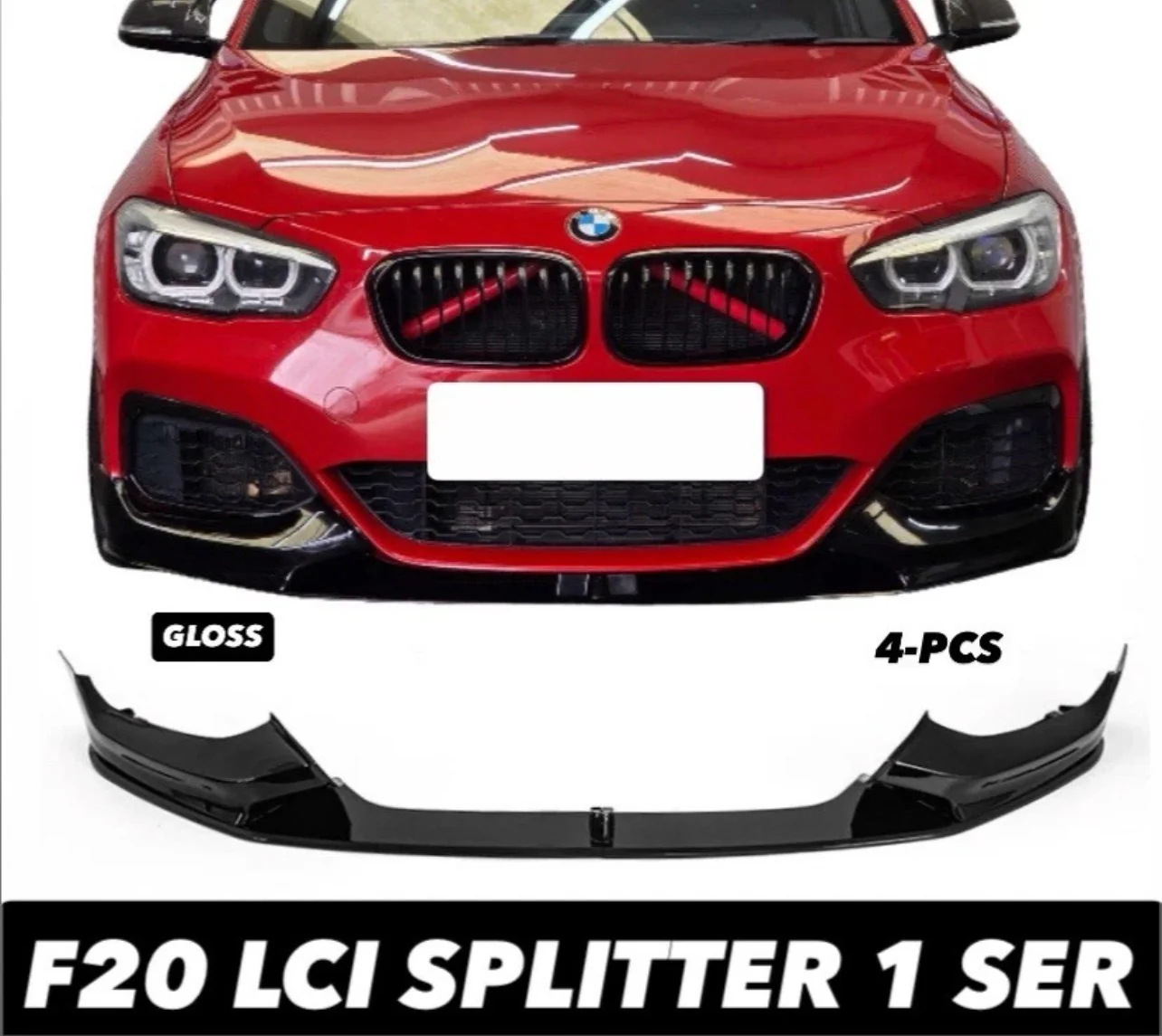 BMW 1 SERIES F20 F21 15-19 LCI M PERFORMANCE GLOSS BLACK FRONT SPLITTER LIP 4-PC - Image 4