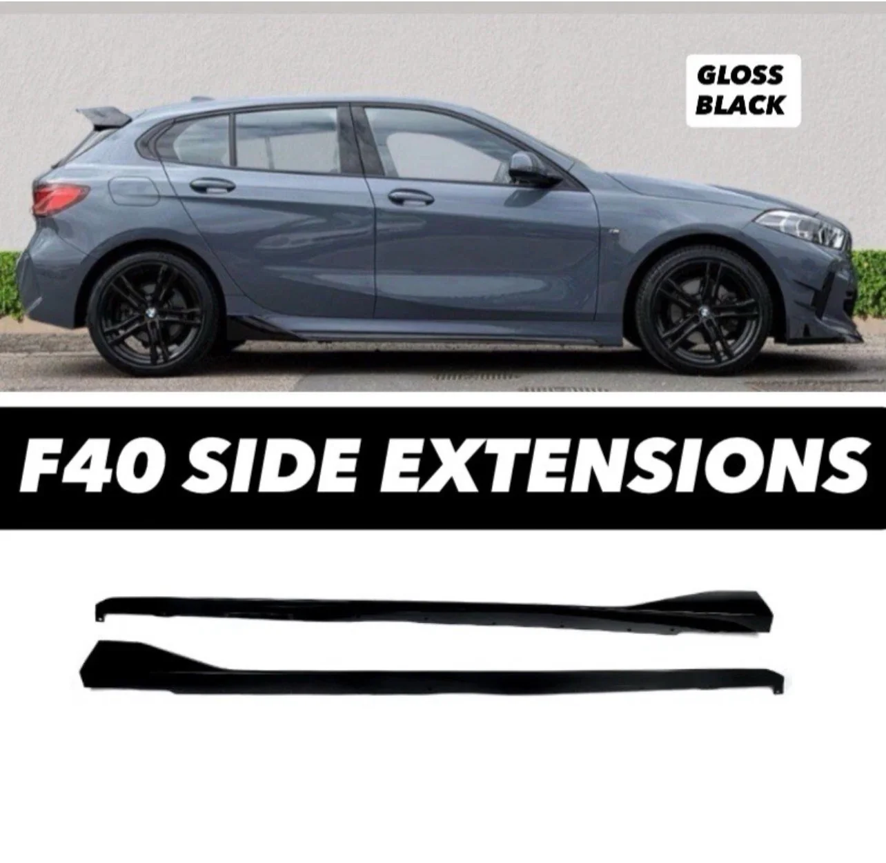 BMW 1 SERIES F40 GLOSS BLACK M PERFORMANCE STYLE SIDE SKIRT EXTENSIONS 2020+ - Image 6