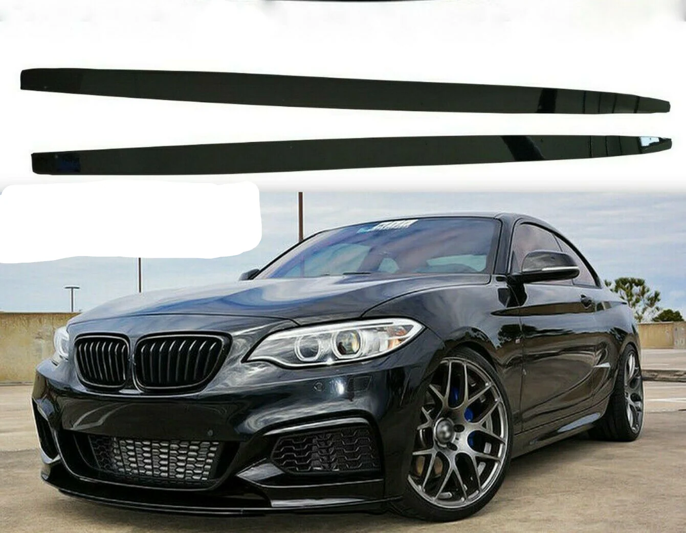 BMW 2 SERIES F22 F23 M PERFORMANCE SIDE SKIRT EXTENSION LIP GLOSS BLACK