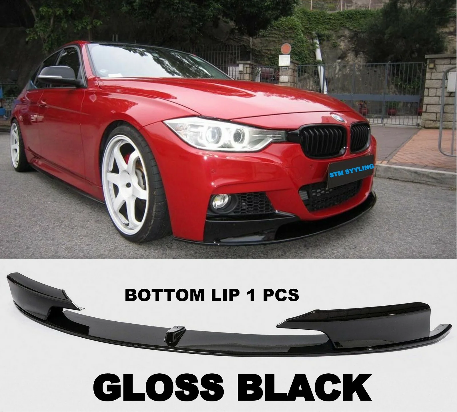 BMW 3 SERIES F30 F31 M SPORT FRONT SPLITTER LIP SPOILER GLOSS BLACK SLIM 1 PCS - Image 2