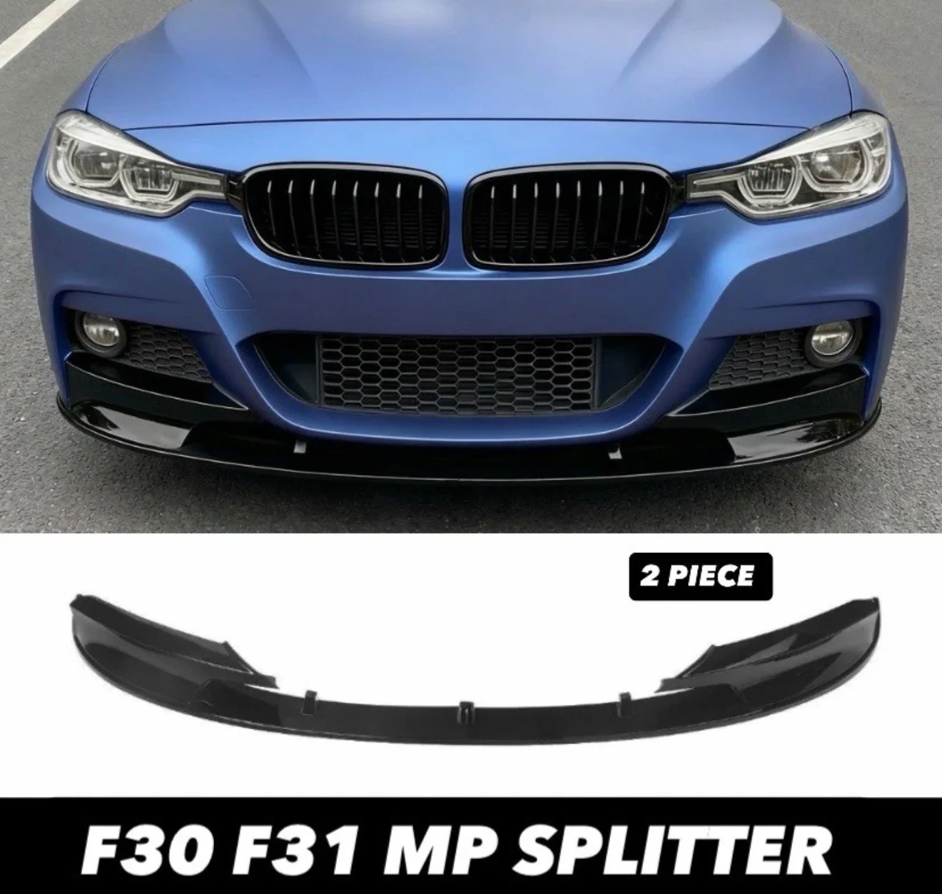 BMW 3 SERIES F30 F31 MP STYLE FRONT LIP SPOILER SPLITTER GLOSS BLACK 2 PIECE - Image 8
