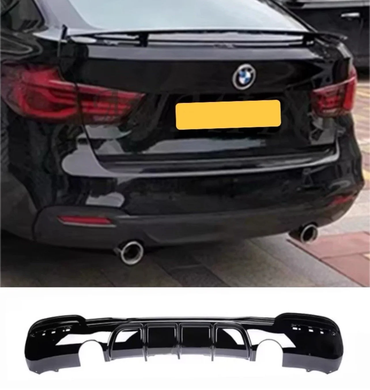 BMW 3 SERIES F34 GLOSS BLACK GT M-SPORT REAR BUMPER DIFFUSER LIP DUAL EXIT 340i
