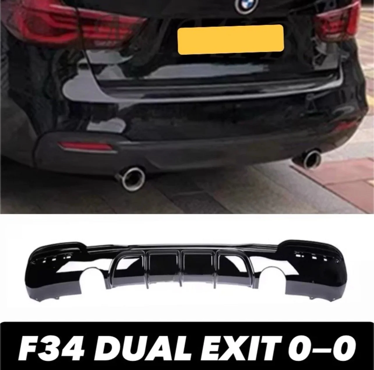 BMW 3 SERIES F34 GLOSS BLACK GT M-SPORT REAR BUMPER DIFFUSER LIP DUAL EXIT 340i - Image 3