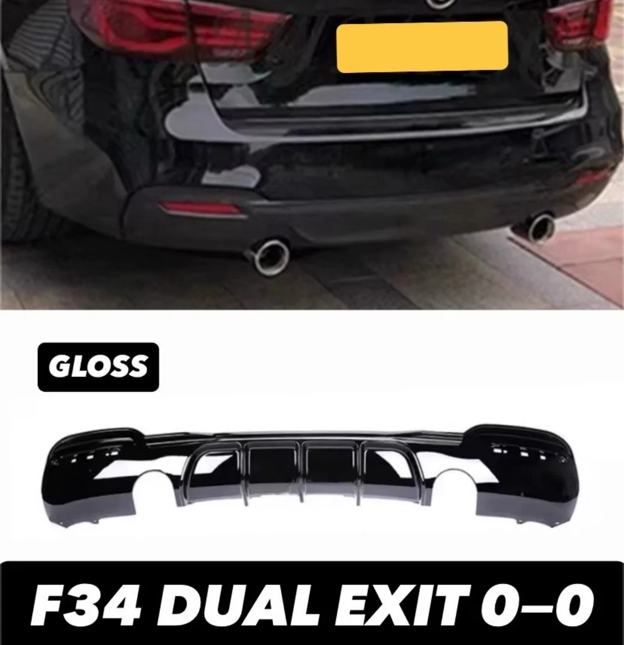 BMW 3 SERIES F34 GLOSS BLACK GT M-SPORT REAR BUMPER DIFFUSER LIP DUAL EXIT 340i - Image 5