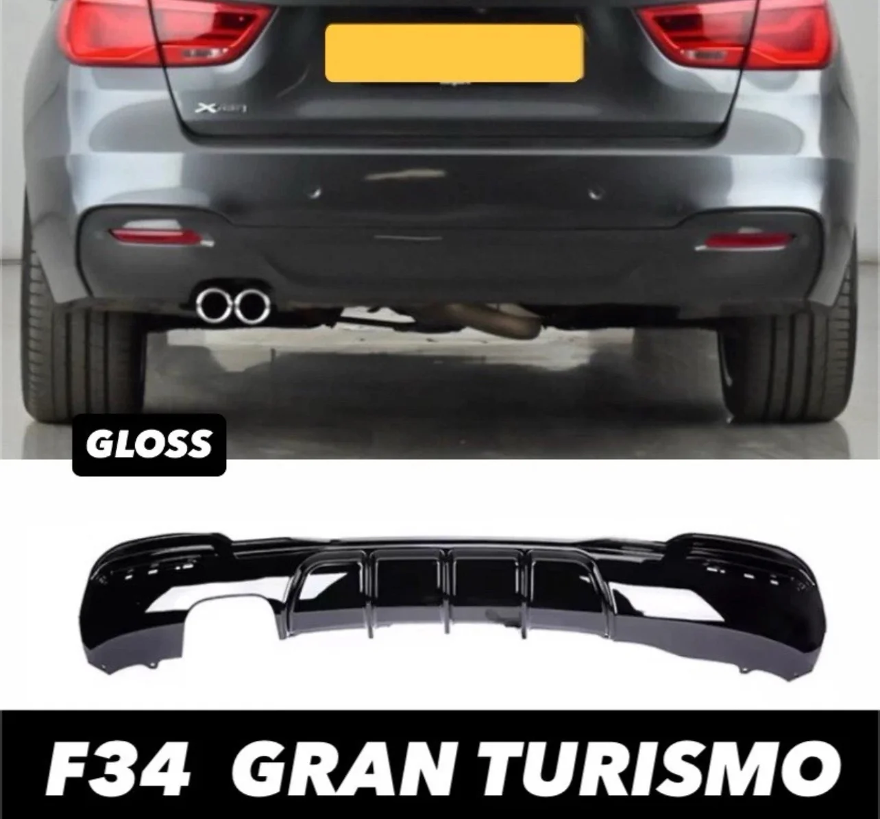 BMW 3 SERIES F34 GLOSS BLACK GT M SPORT REAR BUMPER DIFFUSER LIP GLOSS 2014+ - Image 6