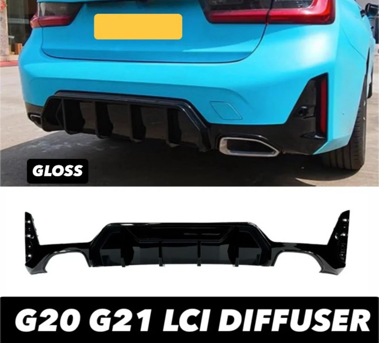 BMW 3 SERIES G20 G21 LCI 2023 GLOSS BLACK LOOK REAR BUMPER DIFFUSER STM 340i STM - Image 5