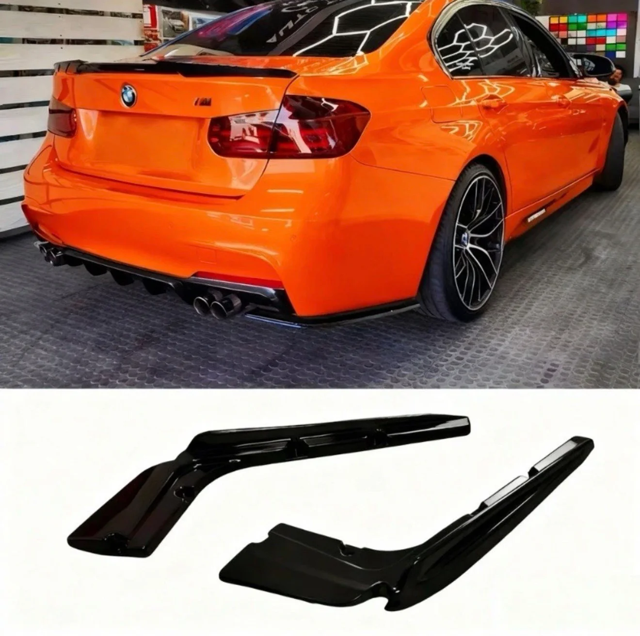 BMW 3 Series M3 F30 Gloss Black Rear Corner Side Spats Canards Diffuser Splitter - Image 7