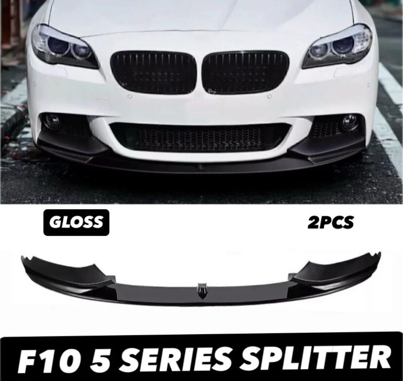 BMW 5 SERIES F10 F11 FRONT BUMPER SPLITTER LIP M SPORT GLOSS BLACK 2010-16 2PC - Image 4