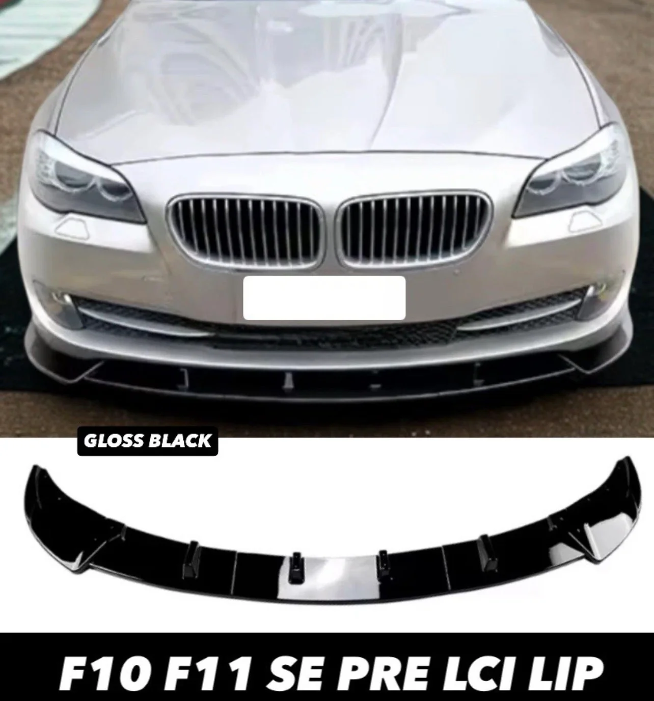 BMW 5 Series F10 F11 SE Pre Lci Gloss Black Front Splitter Spoiler Lip 2010-2014 - Image 4
