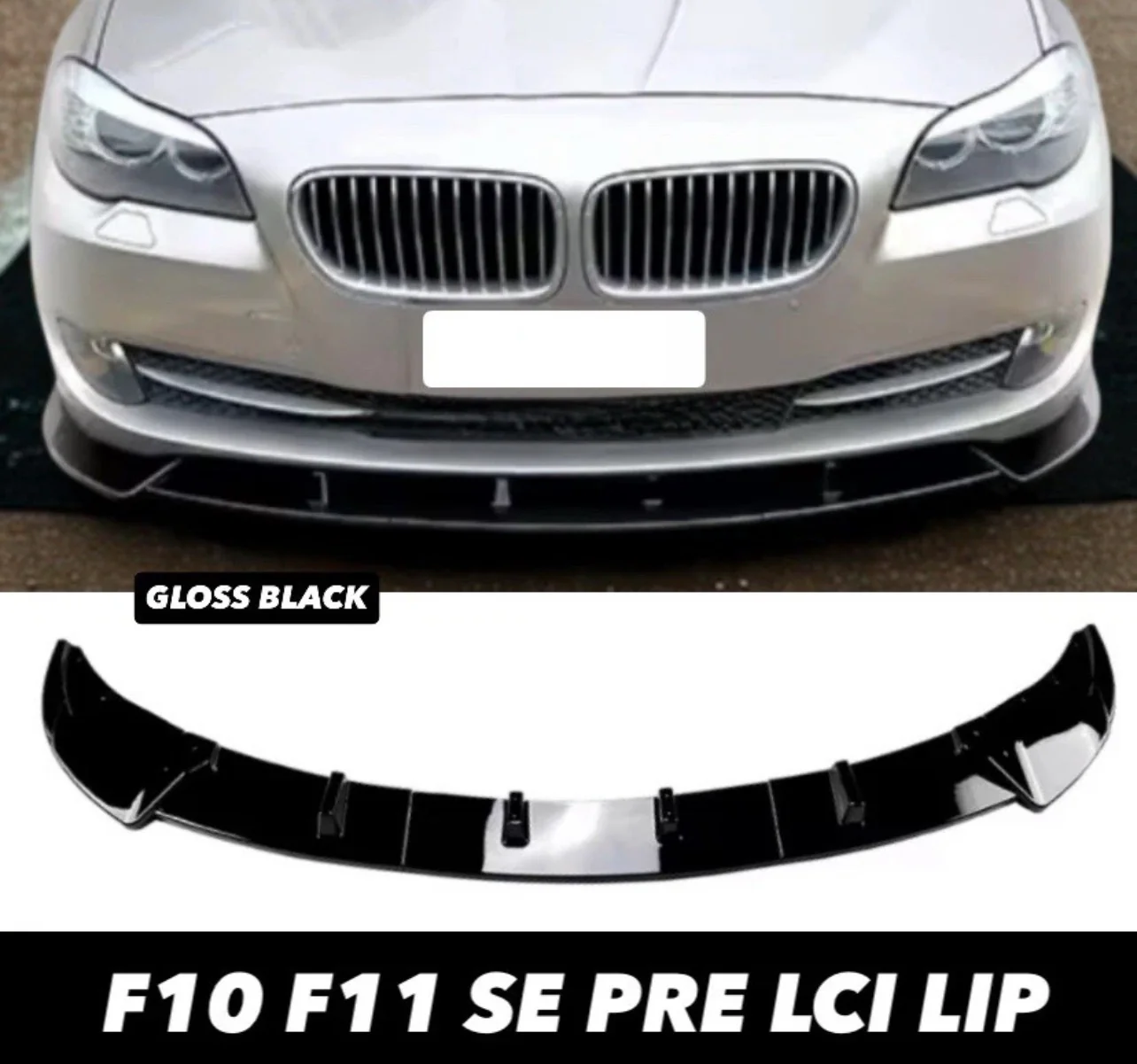 BMW 5 Series F10 F11 SE Pre Lci Gloss Black Front Splitter Spoiler Lip 2010-2014 - Image 7