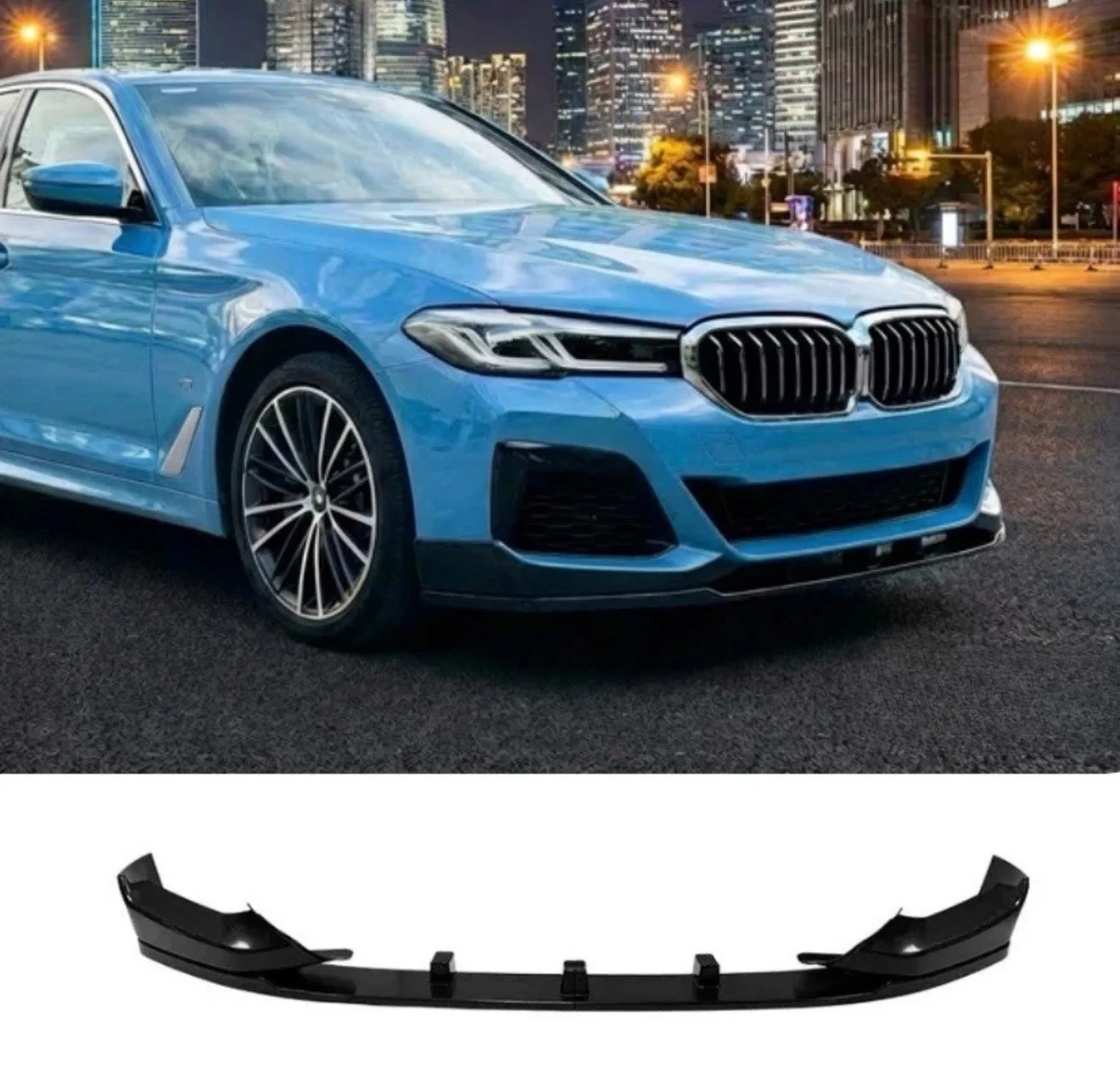 BMW 5 Series G30 G31 LCI M Sport Front Splitter Spoiler Lip Gloss Black Body Kit - Image 2
