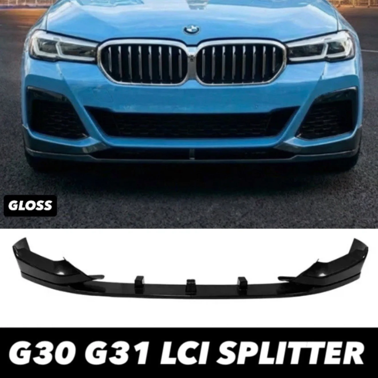 BMW 5 Series G30 G31 LCI M Sport Front Splitter Spoiler Lip Gloss Black Body Kit - Image 9