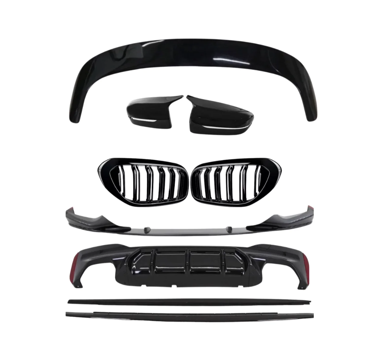 BMW 5 Series G31 Pre Lci Gloss Black Full Body Kit Roof Spoiler Sides Diffuser Splitter Grilles Mirror Covers