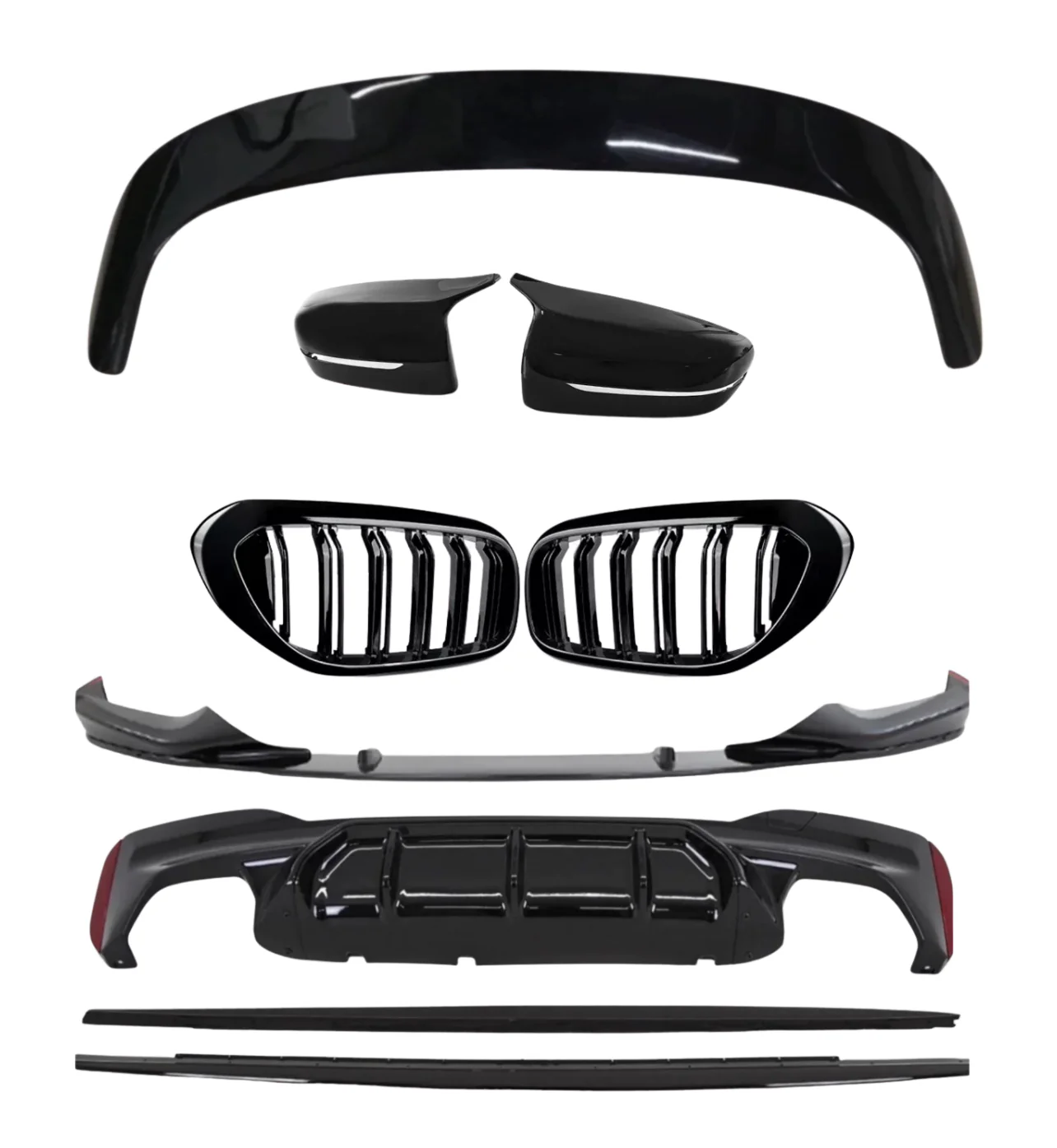 BMW 5 Series G31 Pre Lci Gloss Black Full Body Kit Roof Spoiler Sides Diffuser Splitter Grilles Mirror Covers - Image 11