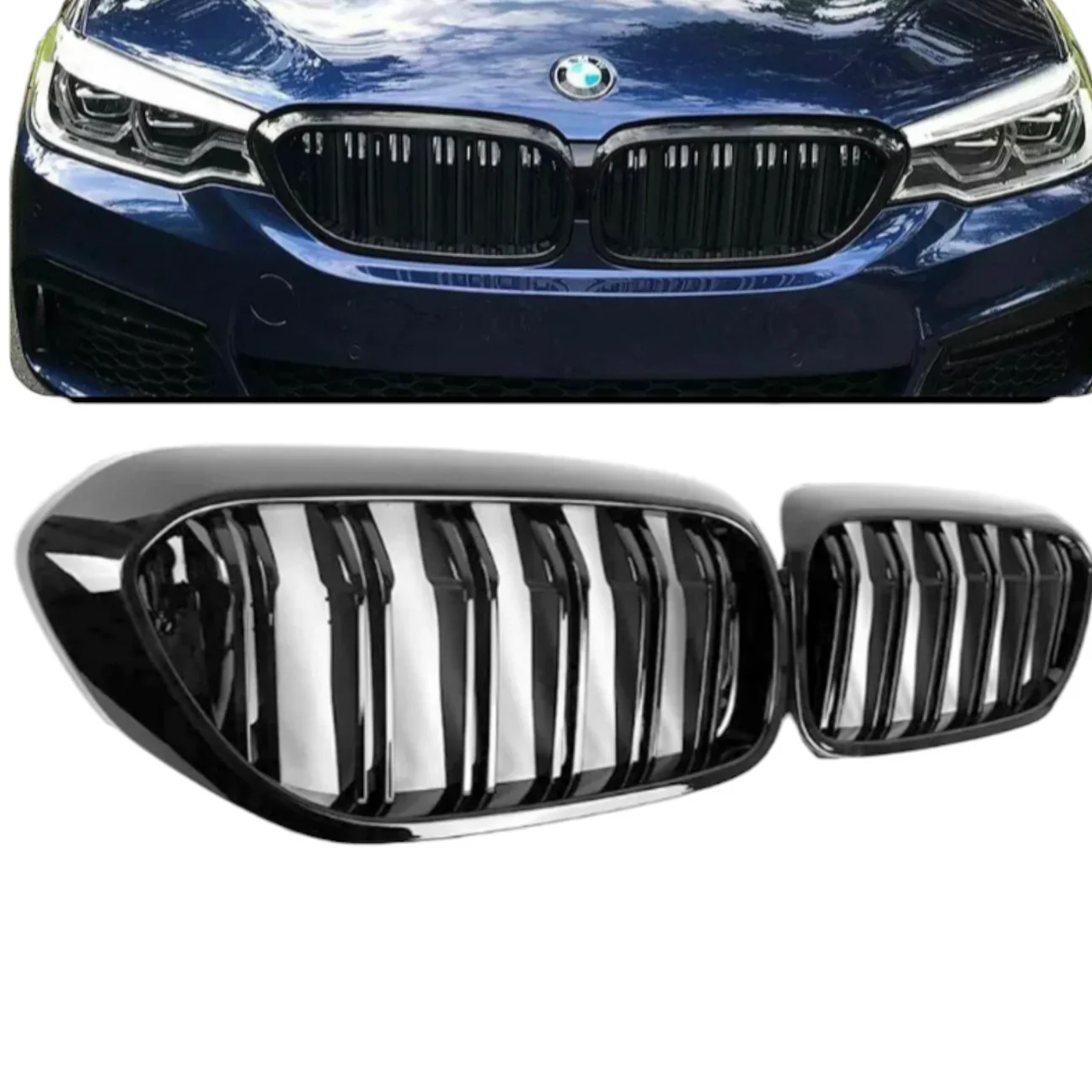 BMW 5 Series G31 Pre Lci Gloss Black Full Body Kit Roof Spoiler Sides Diffuser Splitter Grilles Mirror Covers - Image 6