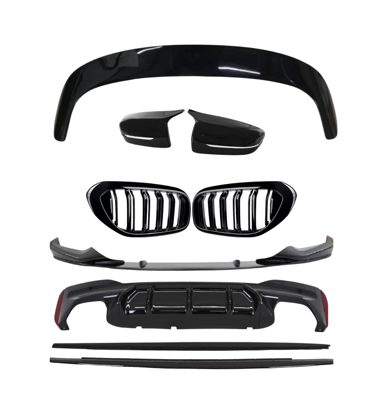 BMW 5 Series G31 Pre Lci Gloss Black Full Body Kit Roof Spoiler Sides Diffuser Splitter Grilles Mirror Covers - Image 9