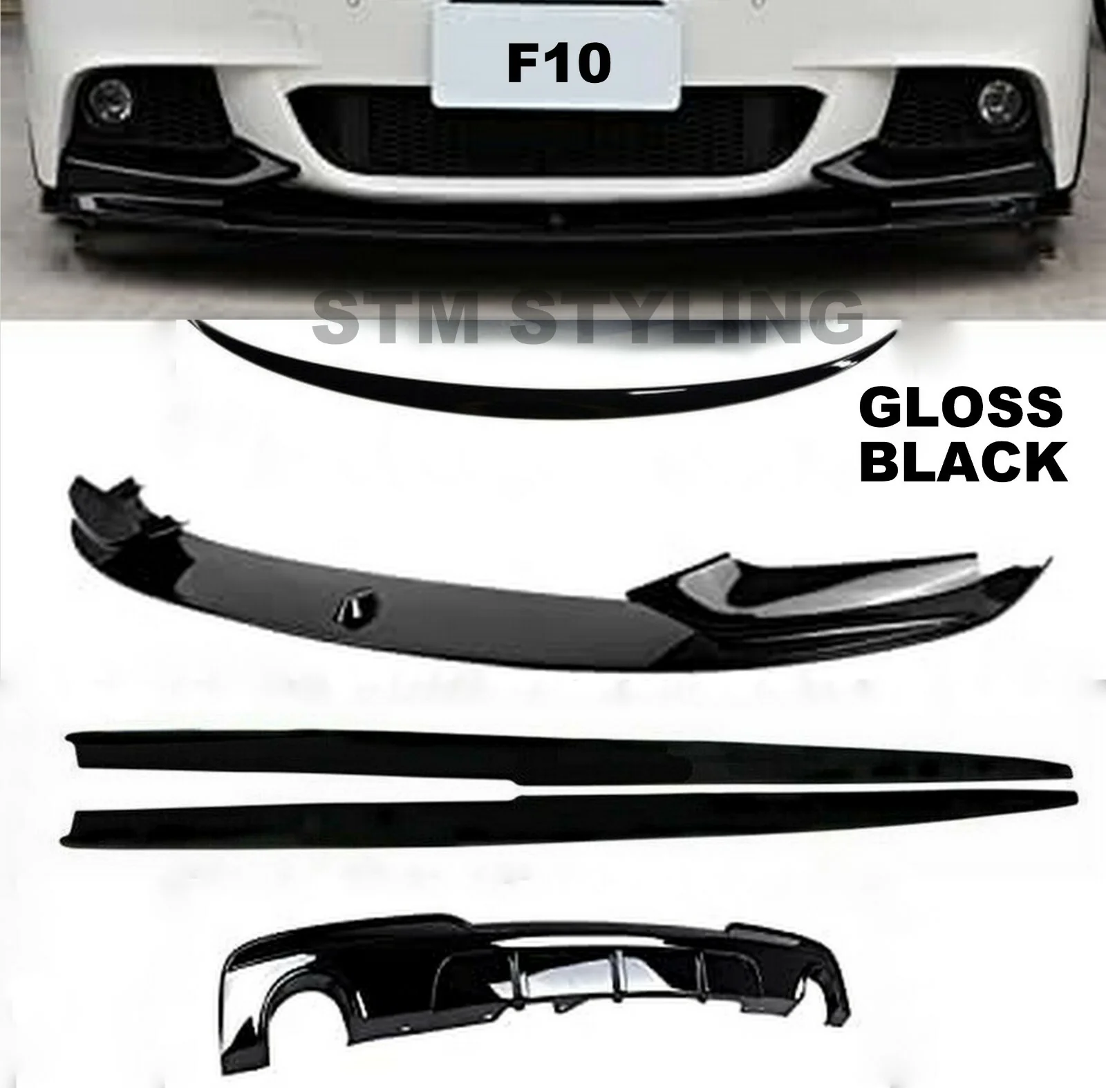 BMW F10 5 SERIES BODY KIT FRONT LIP SPLITTER DIFFUSER SPOILER SIDES GLOSS BLACK