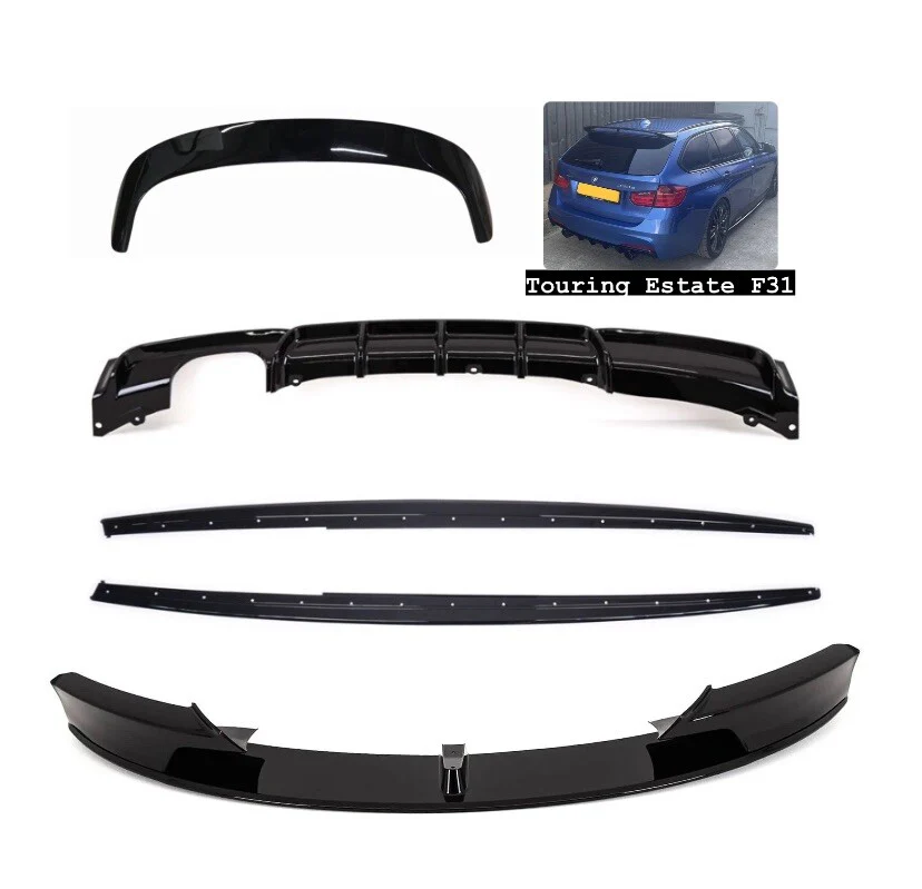 BMW F31 KIT 3 SERIES ESTATE TOURING GLOSS BLACK BODYKIT SPLITTER ROOF SPOILER - Image 2