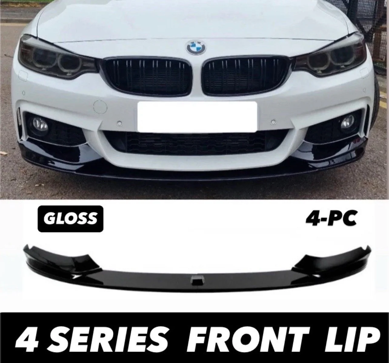 BMW F32 F33 F36 FRONT SPLITTER 4 SERIES M SPORT LIP GLOSS BLACK ABS COUPE GRAN CONVERTIBLE - Image 2
