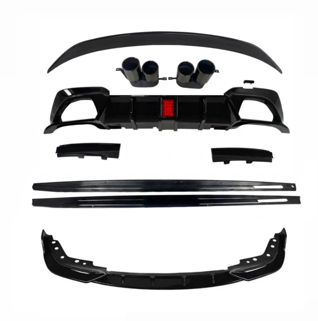 BMW G20 Kit Full Length Side Extensions Bodykit 3 Series Gloss Black Quad Led V Splitter