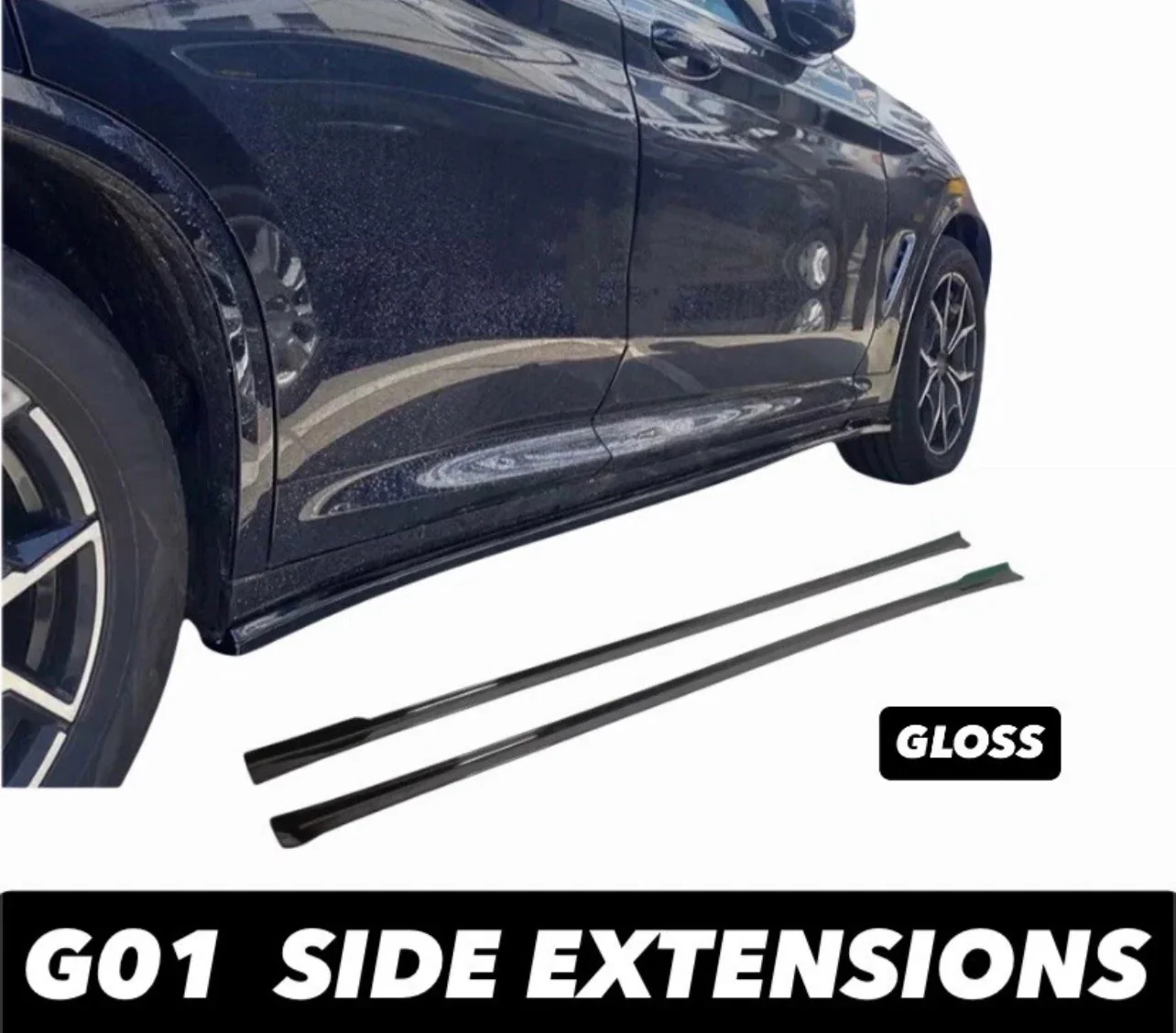 BMW X3 G01 F97 M Sport 2018-2024 Side Skirt Extension Blades Lip Gloss Black - Image 3