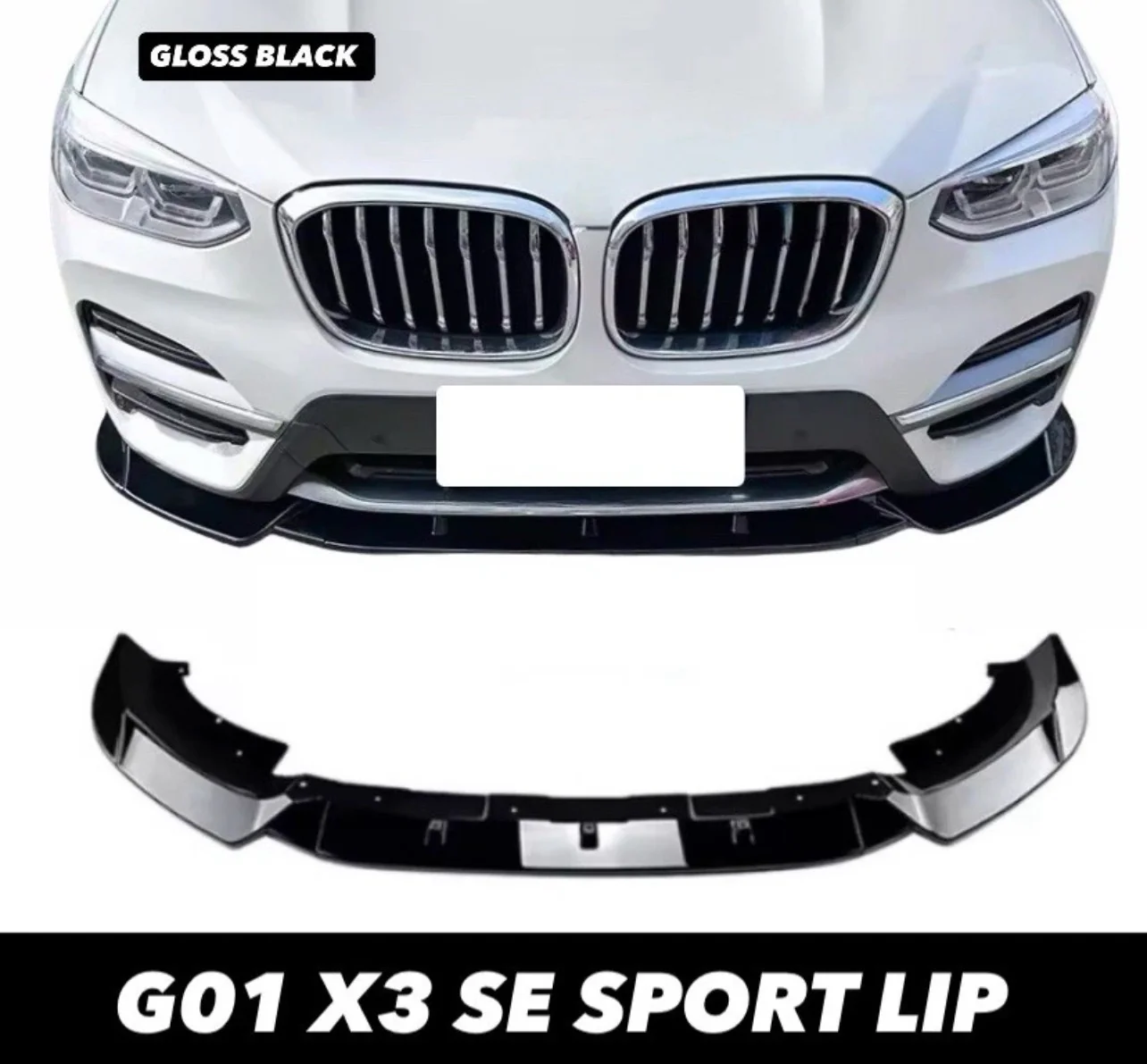 BMW X3 G01 Pre-LCI Standard SE Gloss Black Front Splitter Spoiler Lip 2018-2021 - Image 4