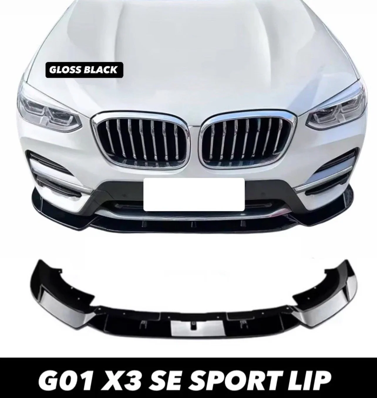 BMW X3 G01 Pre-LCI Standard SE Gloss Black Front Splitter Spoiler Lip 2018-2021 - Image 5
