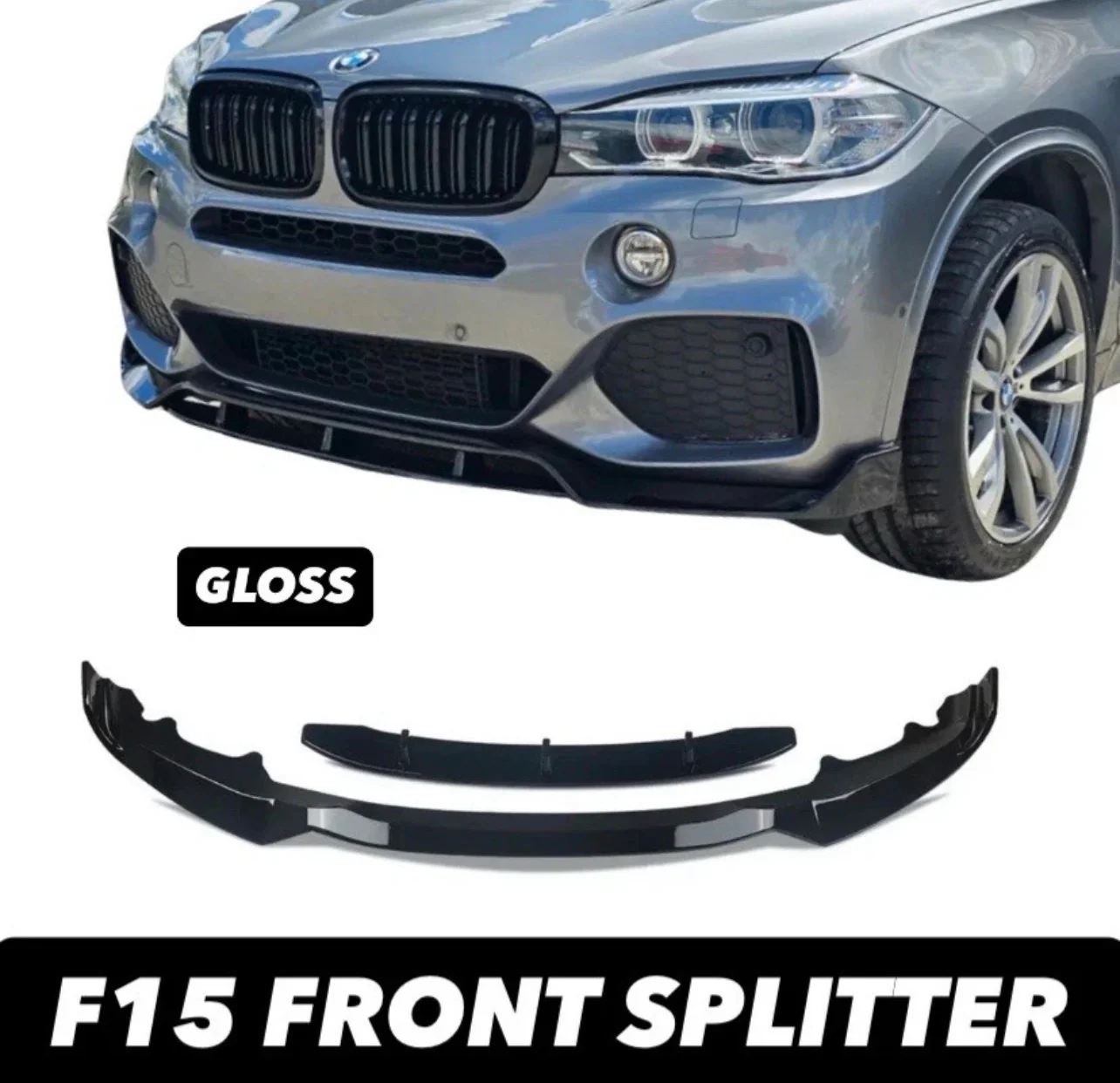 BMW X5 F15 M PERFORMANCE FRONT SPLITTER SPOILER LIP KIT GLOSS BLK 2013-2018 - Image 3