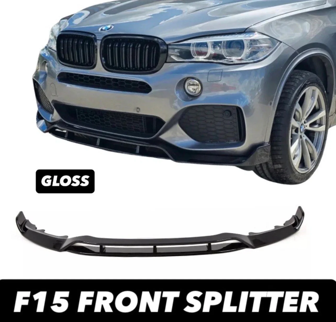 BMW X5 F15 M PERFORMANCE FRONT SPLITTER SPOILER LIP KIT GLOSS BLK 2013-2018 - Image 5