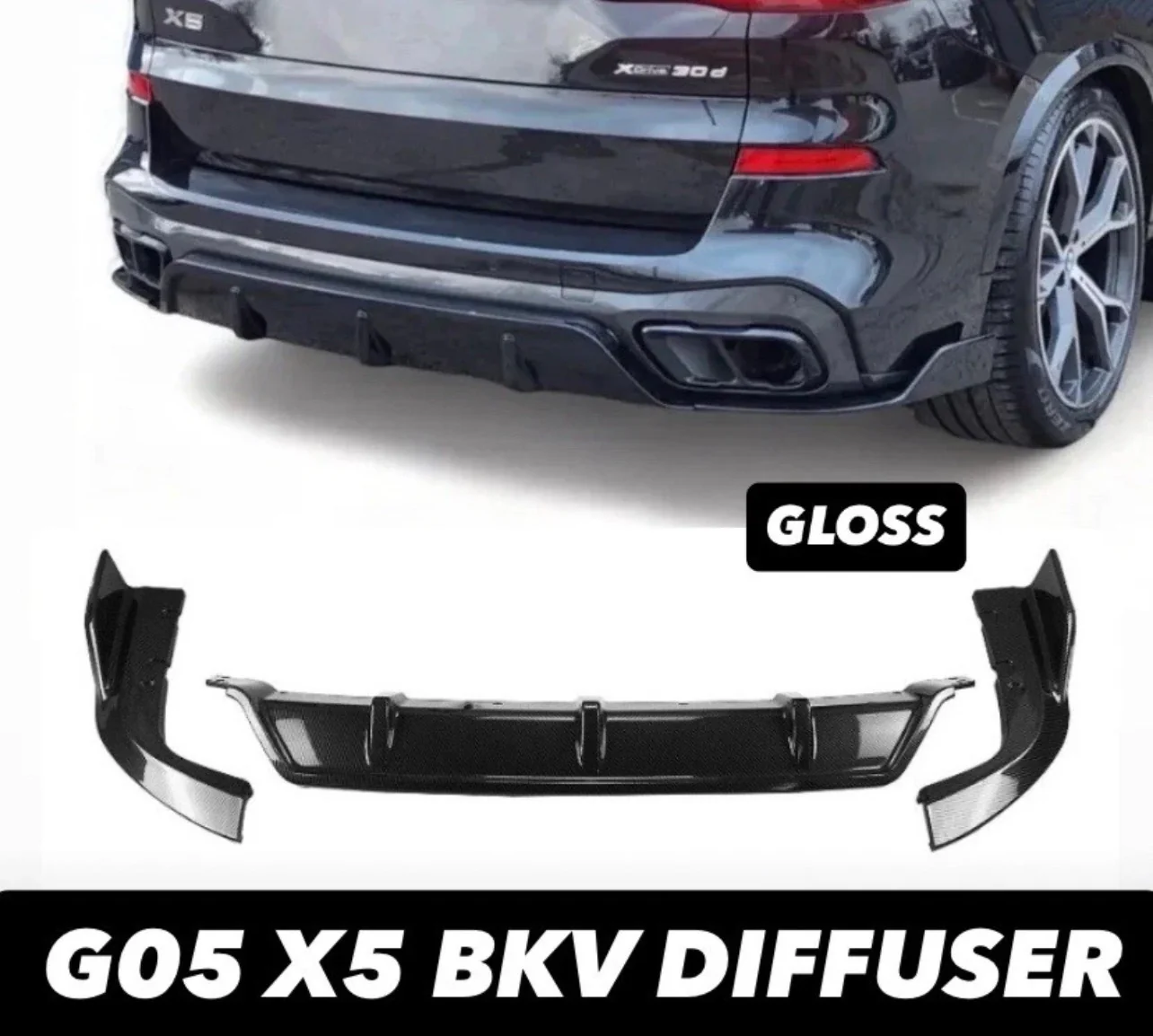 BMW X5 G05 M SPORT GLOSS BLACK REAR BUMPER DIFFUSER SPOILER EXTENSION 2018+ - Image 10