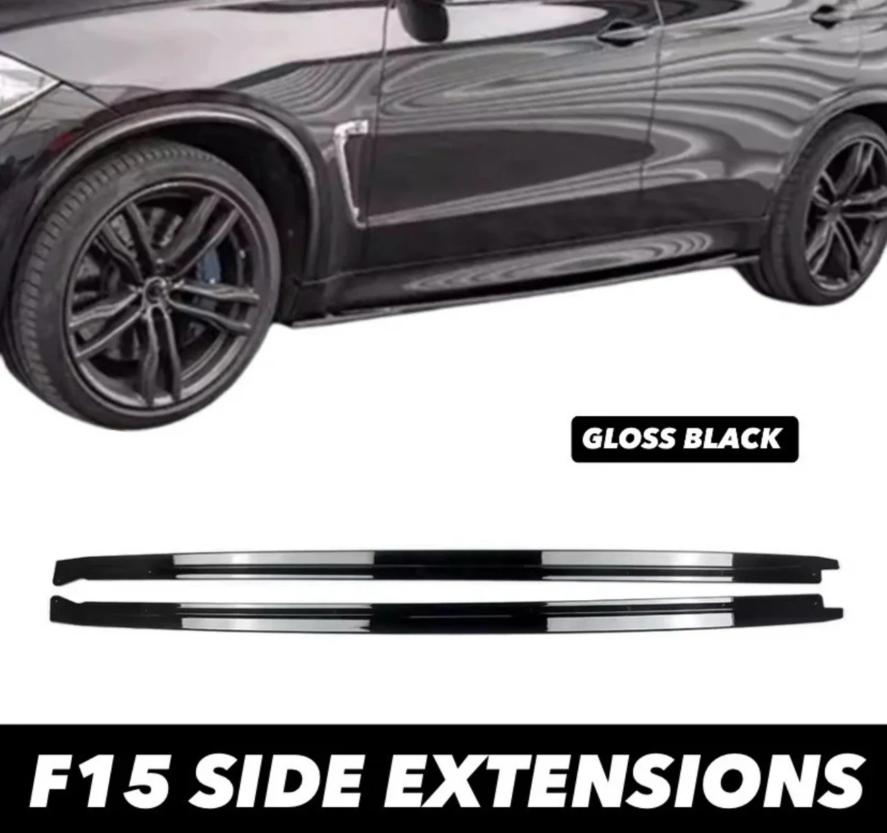 BMW X5M F85 F15 X6M F86 F16 GLOSS BLACK SIDE SKIRT EXTENSION BLADE LIP MP - Image 3