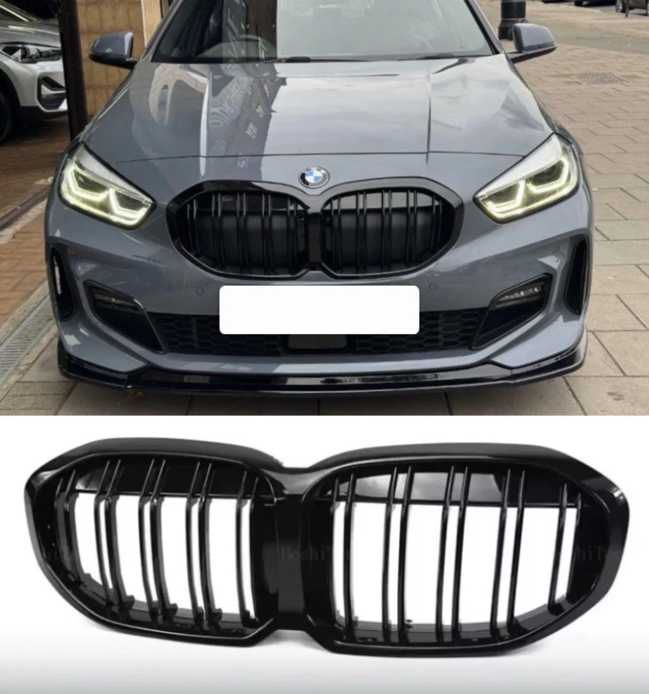 FOR BMW 1 SERIES F40 DOUBLE SLAT M SPORT FRONT GRILLE GRILL GLOSS BLACK 2019 - Image 4
