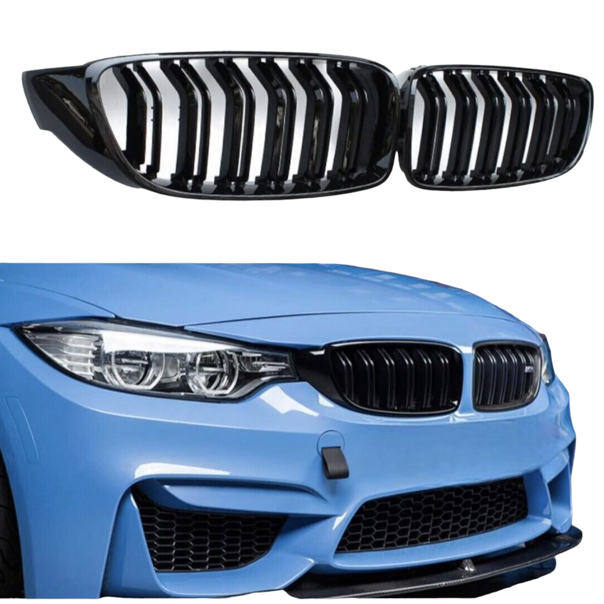 Front Grilles - Double Slat - Fits BMW F32 F33 F36 4 Series - Gloss Black