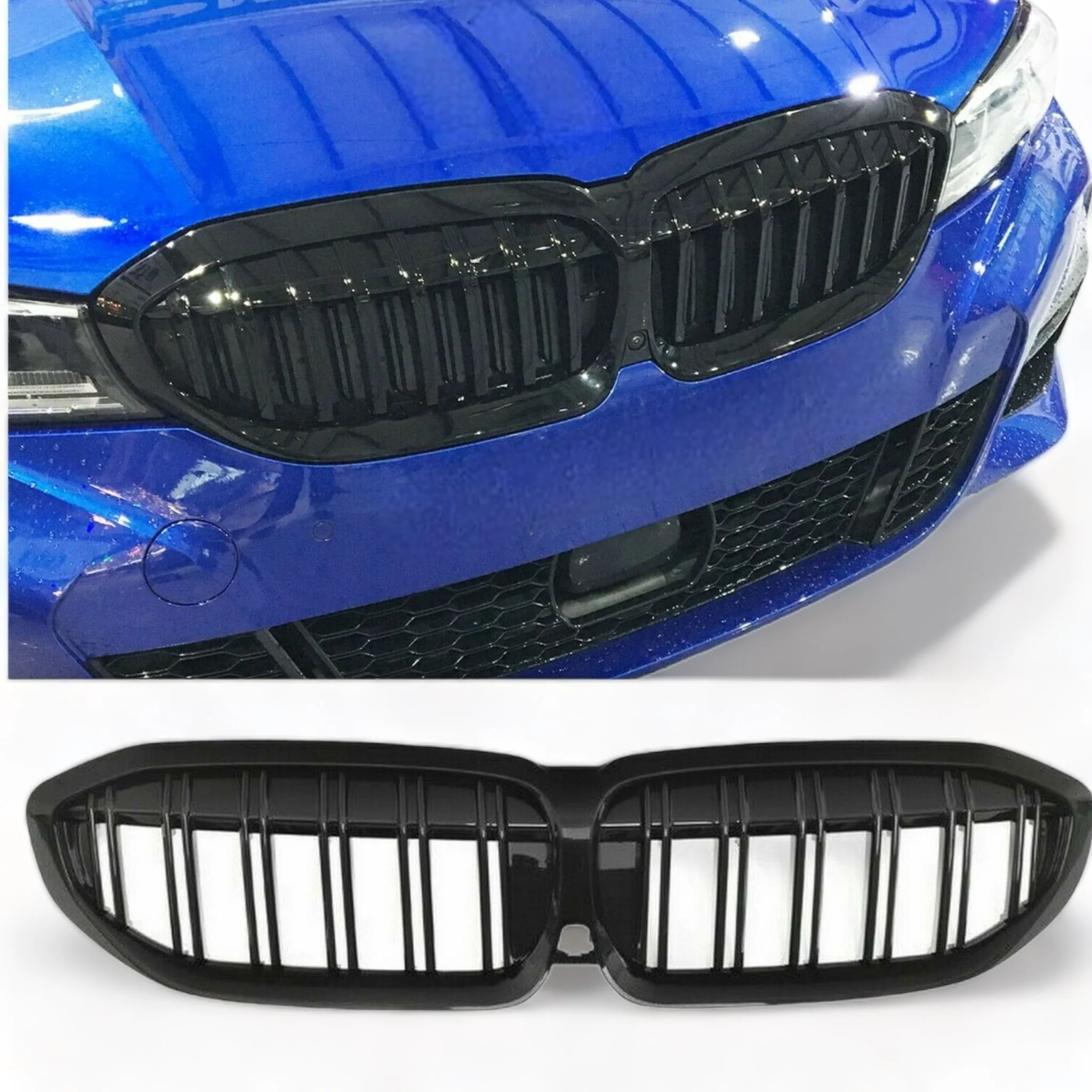 Front Grilles - Dual Slat - M Look - Fits BMW G20 G21 2021+ Lci 3 Series - Gloss Black