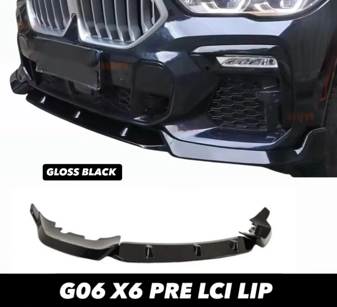 G06 X6 Pre-LCI 19-22 MP Style Gloss Black Front Splitter Lip Valance M Sport - Image 4