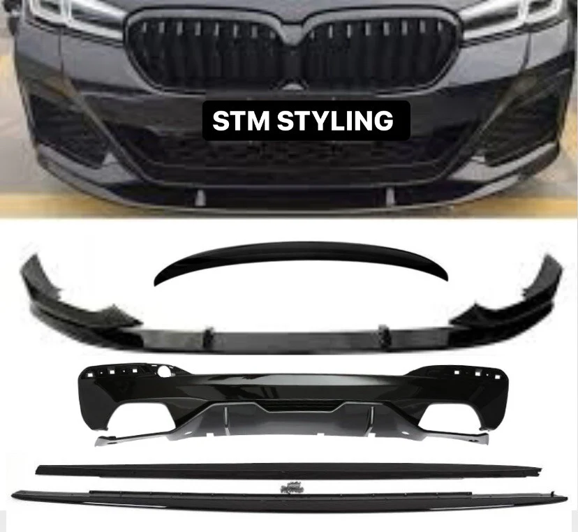 GLOSS BLACK BODY KIT FOR BMW 5 SERIES G30 G31 SPLITTER DIFFUSER SIDE SPOILER LCI - Image 2