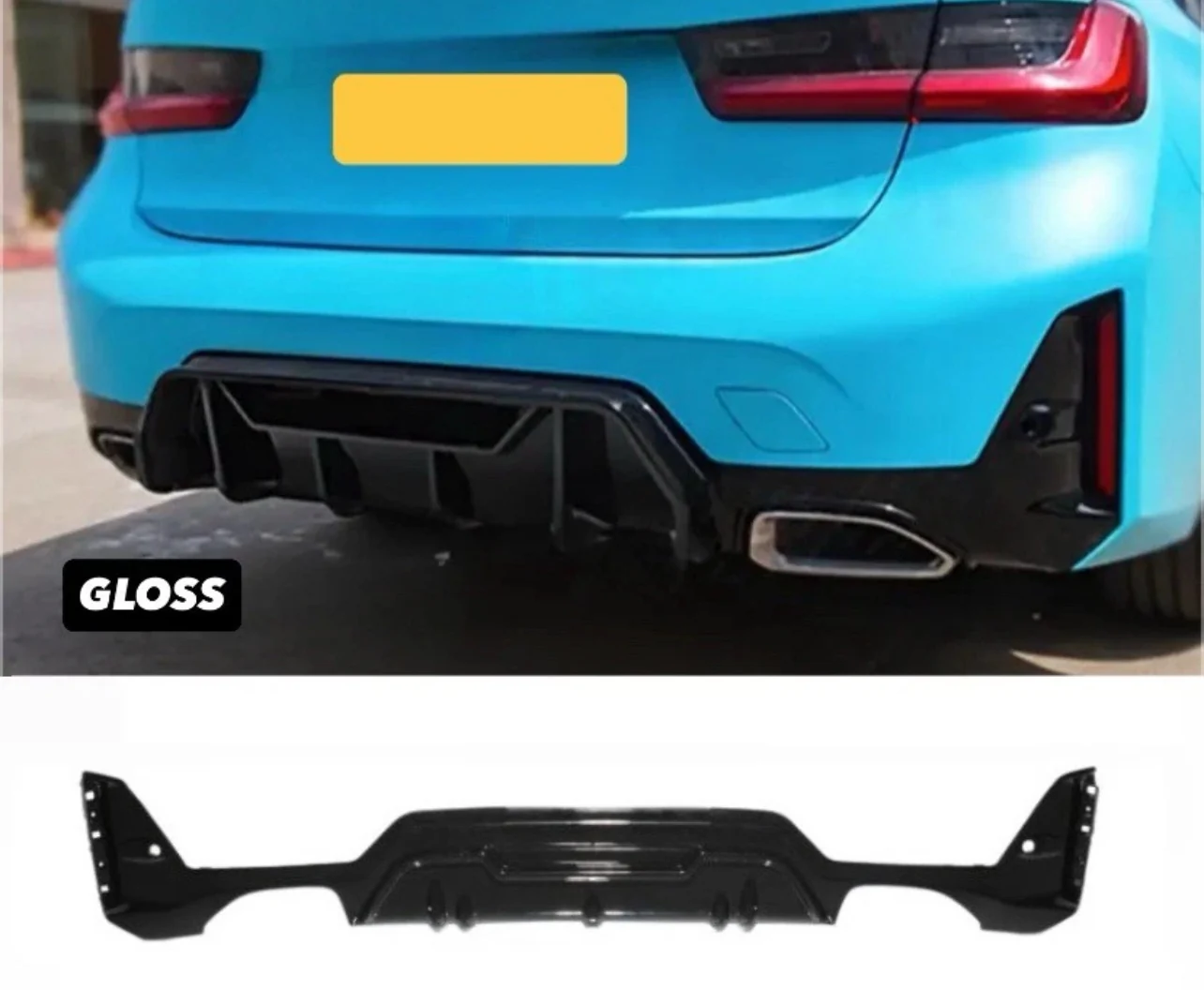GLOSS BLACK M PERFORMANCE STYLE REAR DIFFUSER FOR BMW 3 SERIES G20 G21 LCI ABS QUAD