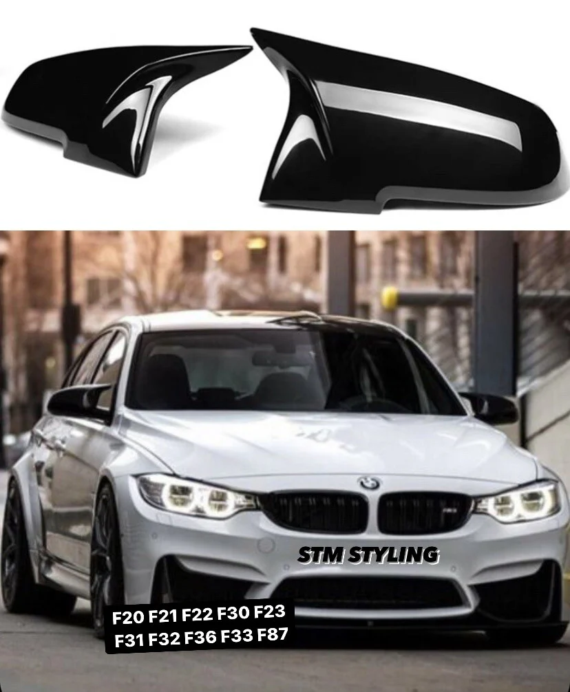 GLOSS BLACK REAR WING MIRROR COVER CAPS FOR BMW F20 F21 F22 F30 F32 F36 F87 M3 - Image 2