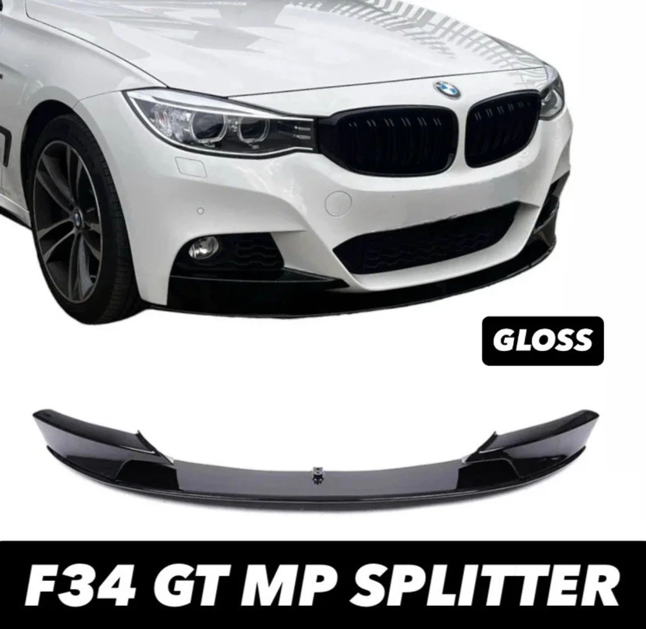 GT GRAN TURISMO MP STYLE FRONT LIP SPLITTER FOR BMW 3 SERIES F34 GLOSS BLACK - Image 8