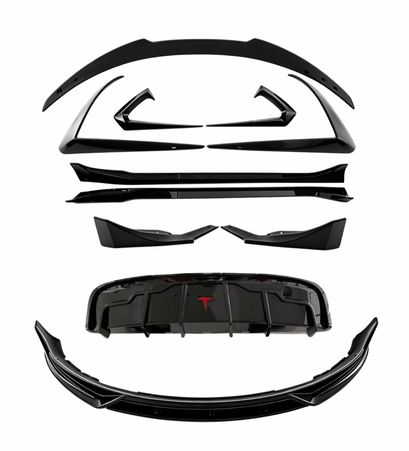 TESLA MODEL Y GLOSS BLACK AERO KIT SPLITTER SPOILER SKIRTS LED DIFFUSER 2018-23
