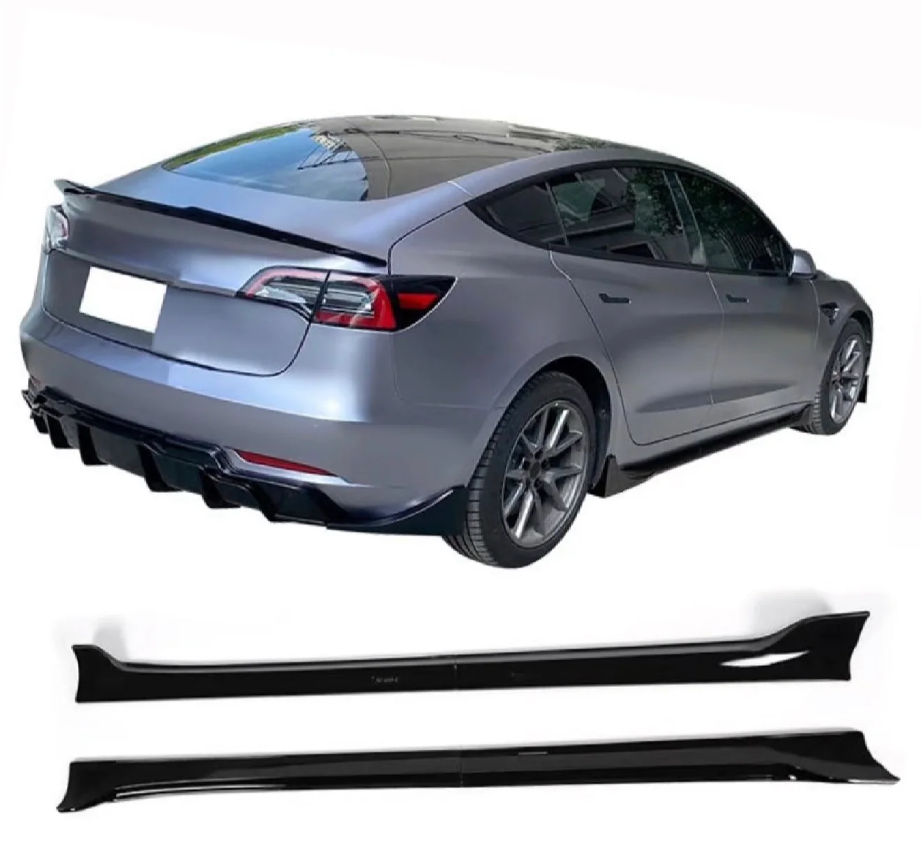 TESLA MODEL Y GLOSS BLACK AERO KIT SPLITTER SPOILER SKIRTS LED DIFFUSER 2018-23 - Image 16